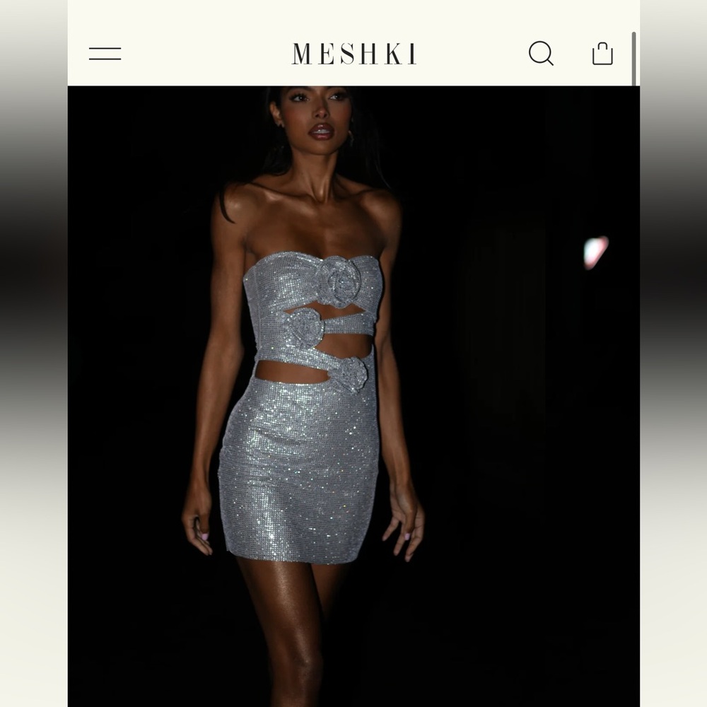 Strapless Rose Diamante Mini Dress - Silver